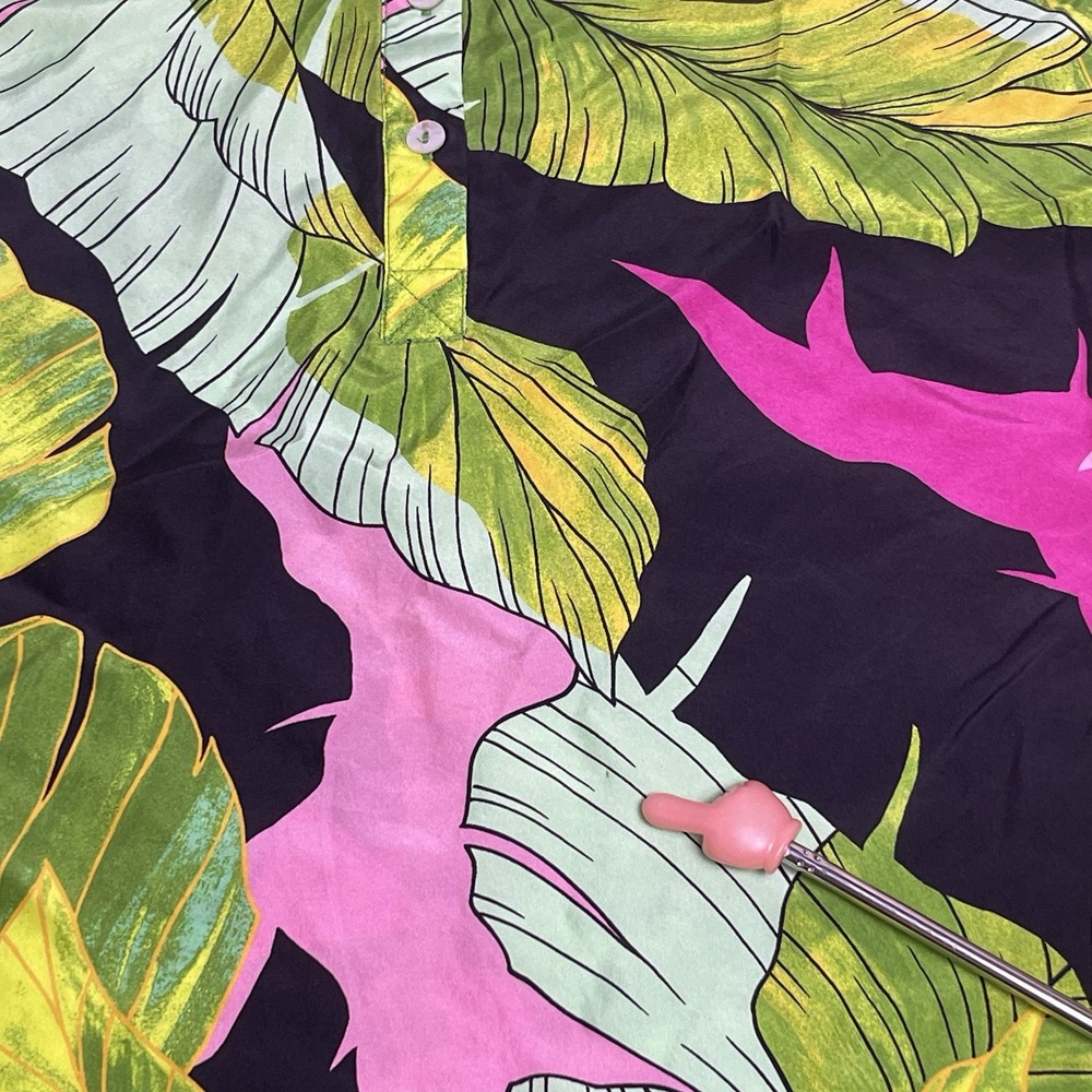 Tori Richard Honolulu Medium Green Pink Black Hawaiian 100% Silk Resort Dress - Picture 11 of 13